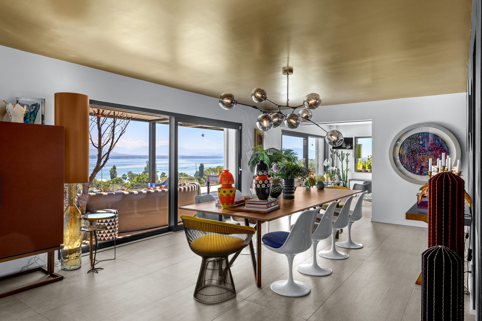 Dining room open to the lake