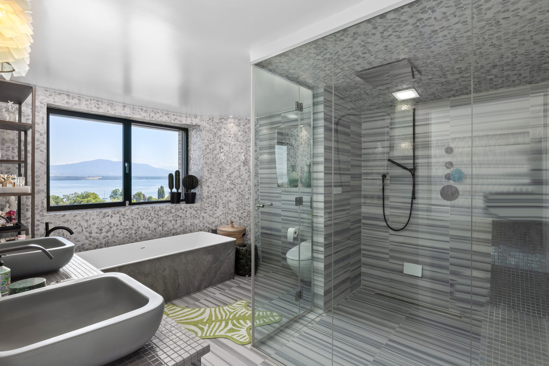 Bathroom with bath and walk-in shower